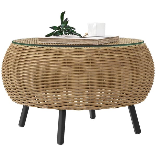 Rootz Poly Rattan Sidobord - Rund soffbord - Balkongbord - Väderbeständig och hållbar - Ø75 x 42 cm
