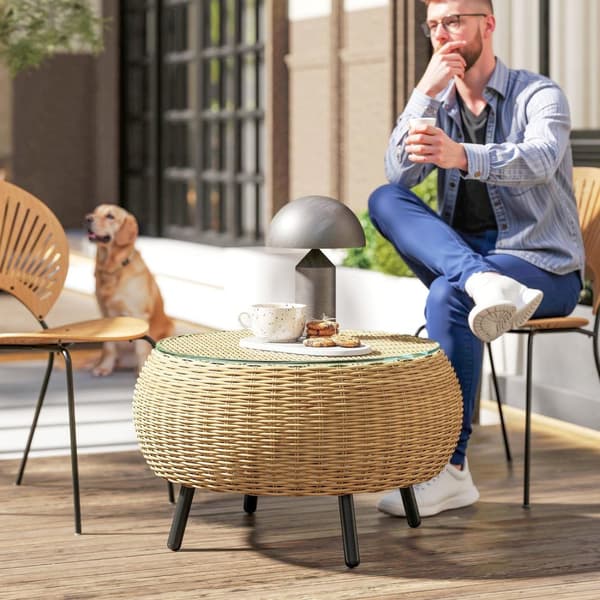 Rootz Poly Rattan Sidobord - Rund soffbord - Balkongbord - Väderbeständig och hållbar - Ø75 x 42 cm