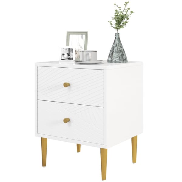 Rootz Rom Bedside Table - Nightstand - Sidobord - Elegant förvaring - 40 x 35 x 50 cm - Vita - Stålben