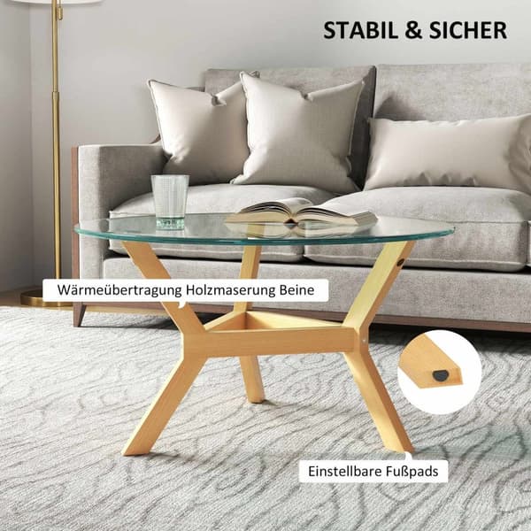 Rootz Round sofabord - Matchet Glass - Stue Bord - Justerbare fodpuder - Stabil design - Ø80 x 45H cm