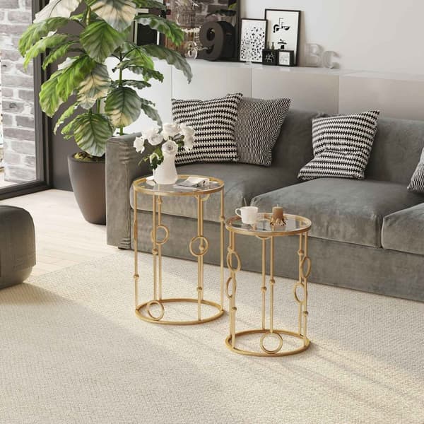 Rootz sidobord set - runda soffbord - art deco -stil - elegant design - Ø41x57cm, Ø36x51cm