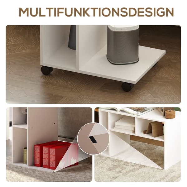 Rootz sidebord - C -formet serveringsbil - mobilarrangør - 4 hjul - effektiv opbevaring - 40 x 30 x 69 cm, robust spånplade, hvid