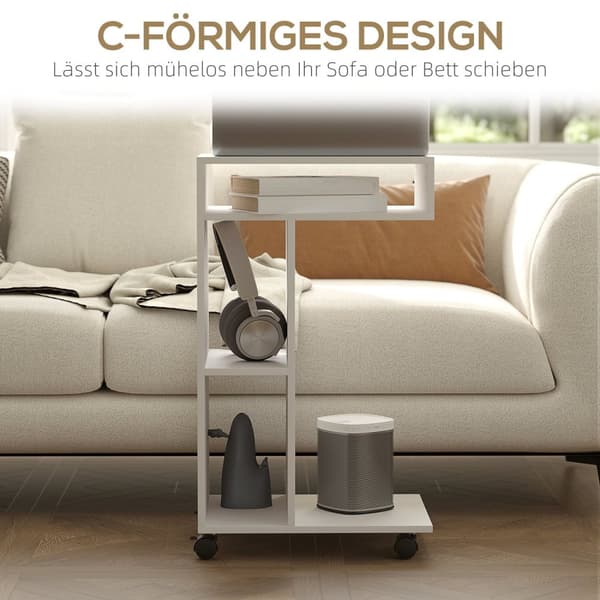 Rootz sidebord - C -formet serveringsbil - mobilarrangør - 4 hjul - effektiv opbevaring - 40 x 30 x 69 cm, robust spånplade, hvid