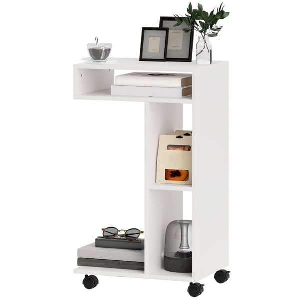 Rootz sidebord - C -formet serveringsbil - mobilarrangør - 4 hjul - effektiv opbevaring - 40 x 30 x 69 cm, robust spånplade, hvid