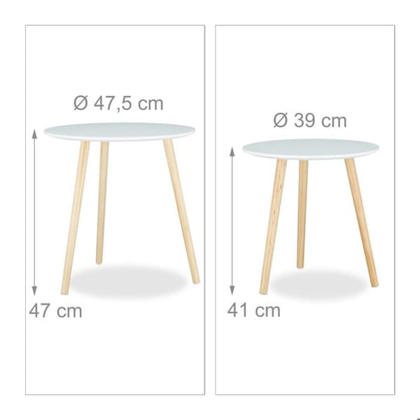 Sidobord - Relaxdays - 10020985 - Set om 2 - Skandinavisk - Rund - Naturlig vit