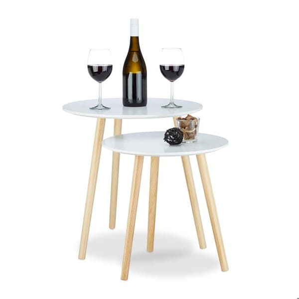Sidobord - Relaxdays - 10020985 - Set om 2 - Skandinavisk - Rund - Naturlig vit