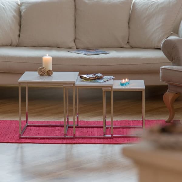 Relaxdays Set med 3 förvaringsbord, modern design, i MDF och metall (stål), H x B x D: ca. 42 x 40 x 40 cm, vit