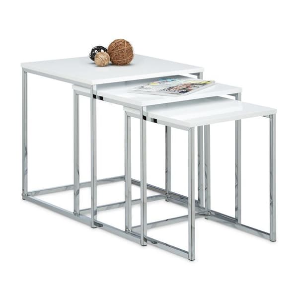 Relaxdays Set med 3 förvaringsbord, modern design, i MDF och metall (stål), H x B x D: ca. 42 x 40 x 40 cm, vit