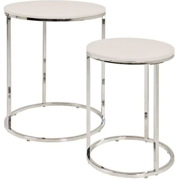 Set med 2 vita Rohfe-bord - SWITHOME - Kromat stål - Blank vit MDF-skiva