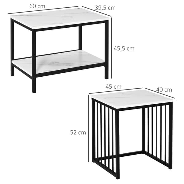 Kaffebord Set, 45x40x52 cm och 60x39.5x45.5 cm, Vit och Svart