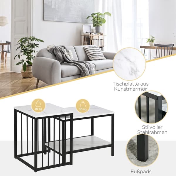 Kaffebord Set, 45x40x52 cm och 60x39.5x45.5 cm, Vit och Svart