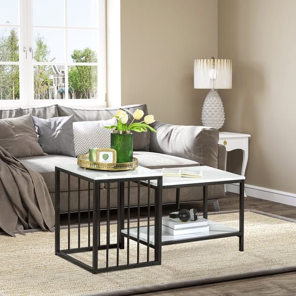 Kaffebord Set, 45x40x52 cm och 60x39.5x45.5 cm, Vit och Svart