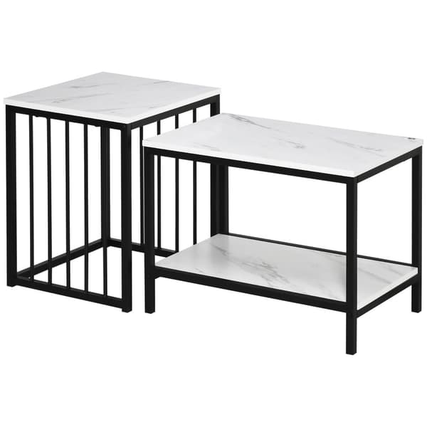 Kaffebord Set, 45x40x52 cm och 60x39.5x45.5 cm, Vit och Svart