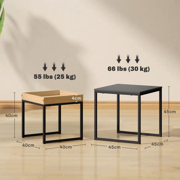 Kaffebordssats, 45x45x45 cm och 40x40x40 cm, Svart och Ek