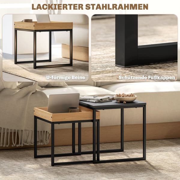Kaffebordssats, 45x45x45 cm och 40x40x40 cm, Svart och Ek
