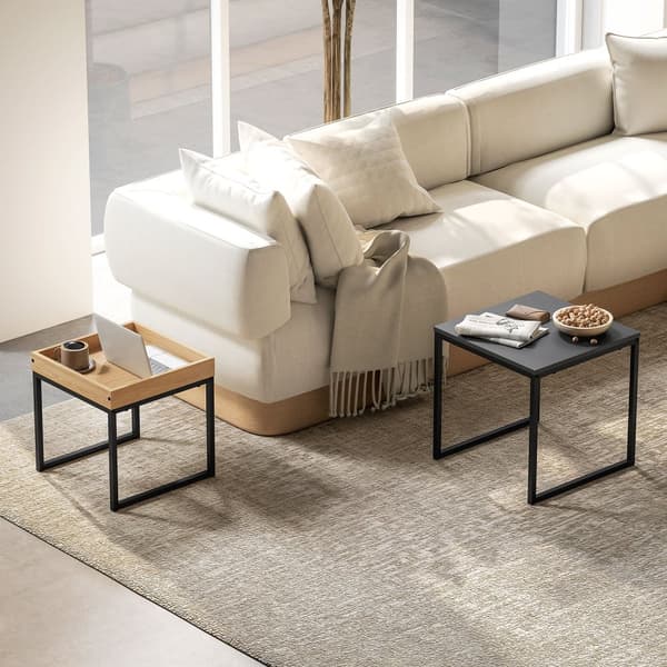 Kaffebordssats, 45x45x45 cm och 40x40x40 cm, Svart och Ek
