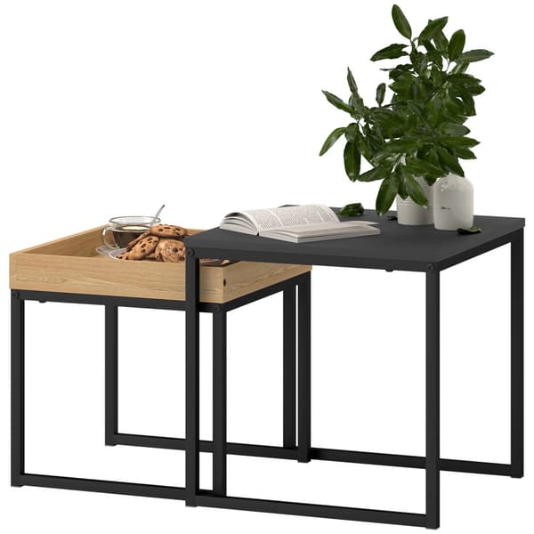 Kaffebordssats, 45x45x45 cm och 40x40x40 cm, Svart och Ek
