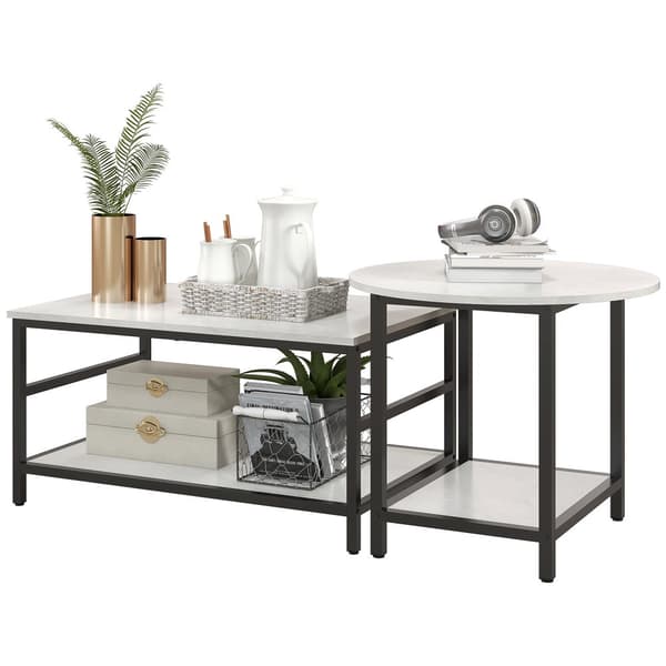Kaffebord Set, 80x54x41 cm 60x60x51 cm, Svart Vit