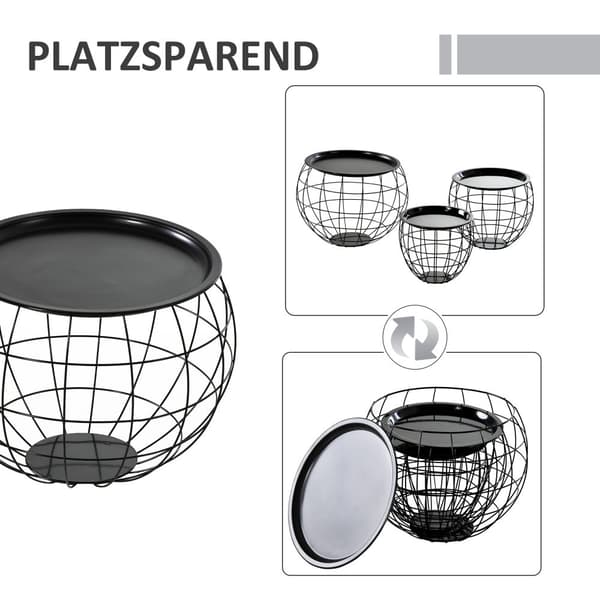 Kaffebordssæt, 3er-Set, Ø51 x 38,5H cm (stor), Ø38,5 x 32H cm (medium), Ø30,5 x 27H cm (lille), Sort
