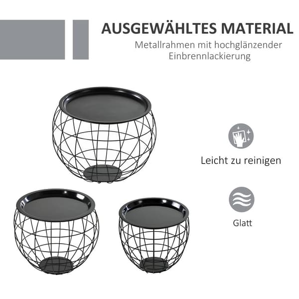 Kaffebordssæt, 3er-Set, Ø51 x 38,5H cm (stor), Ø38,5 x 32H cm (medium), Ø30,5 x 27H cm (lille), Sort
