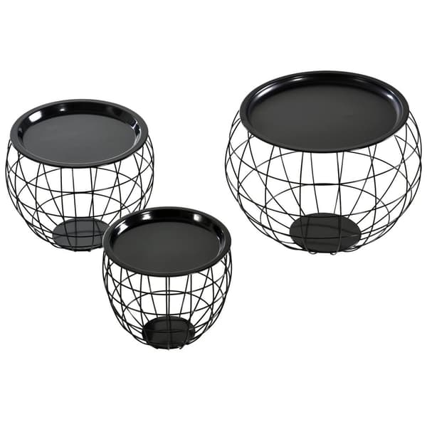 Kaffebordssæt, 3er-Set, Ø51 x 38,5H cm (stor), Ø38,5 x 32H cm (medium), Ø30,5 x 27H cm (lille), Sort