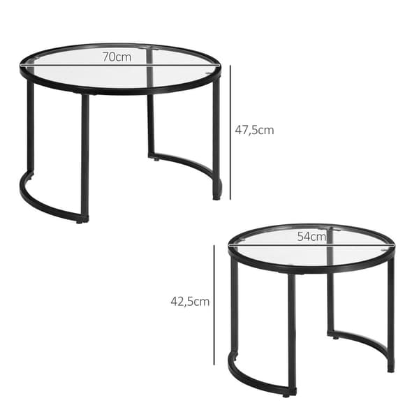 Sæt med Sideborde, Ø70x47.5H cm/Ø54x42.5H cm, Sort