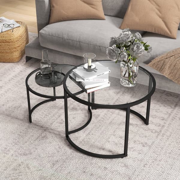 Sæt med Sideborde, Ø70x47.5H cm/Ø54x42.5H cm, Sort