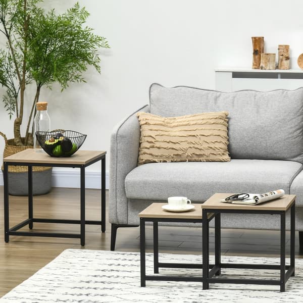 Kaffebord Sæt, 3er-Set, 45x45x44 cm, 40x40x39.5 cm, 34x34x34.5 cm, Naturligt Træ