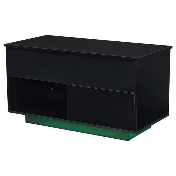 Højglans sofabord med LED-belysning – Hævebart sofabord med opbevaring, hydraulisk lift, 100x50x55 cm, sort