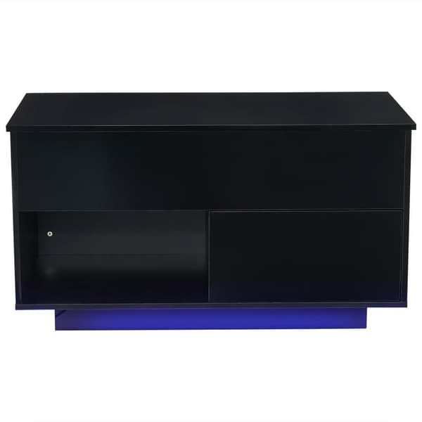 Højglans sofabord med LED-belysning – Hævebart sofabord med opbevaring, hydraulisk lift, 100x50x55 cm, sort