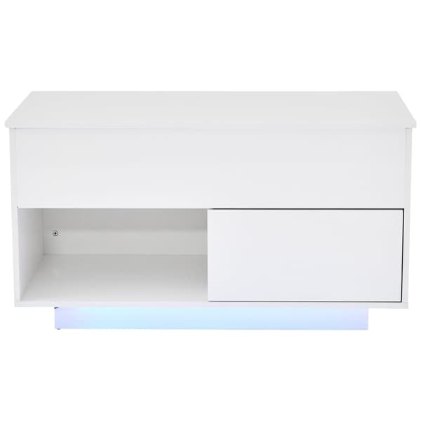 Sofabord i højglans med løfteplade, LED-belysning, 1 skuffe og 50 kg bæreevne – 100x50x55 cm, sort