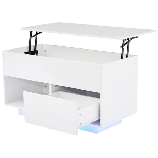 Sofabord i højglans med løfteplade, LED-belysning, 1 skuffe og 50 kg bæreevne – 100x50x55 cm, sort