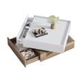 Miniatyrbillede 9 af 10: 360° drejeligt sofabord med 2 niveauer og opbevaring – Hvidt sidebord med stel i valnød, 60x60x38 cm, moderne stuebord