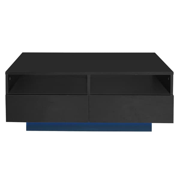 LED-soffbord i högglans med 4 lådor – Modern vardagsrumsbord med 16-färgs LED-belysning, USB, för sovrum och vardagsrum