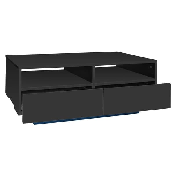 LED-soffbord i högglans med 4 lådor – Modern vardagsrumsbord med 16-färgs LED-belysning, USB, för sovrum och vardagsrum