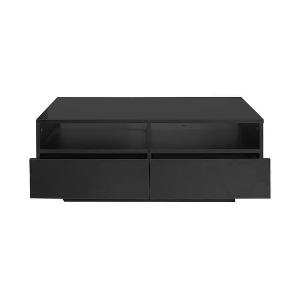 LED-soffbord i högglans med 4 lådor – Modern vardagsrumsbord med 16-färgs LED-belysning, USB, för sovrum och vardagsrum