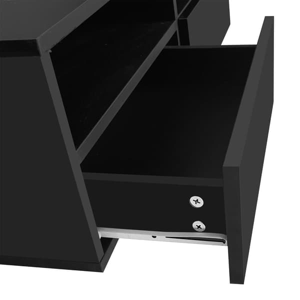 LED-soffbord i högglans med 4 lådor – Modern vardagsrumsbord med 16-färgs LED-belysning, USB, för sovrum och vardagsrum