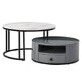 Miniatyrbild 6 av 11: Satsbord i 2 delar – Svart och grå marmordesign med förvaring, högglansyta, elegant nesting soffbord