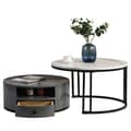 Miniatyrbild 8 av 11: Satsbord i 2 delar – Svart och grå marmordesign med förvaring, högglansyta, elegant nesting soffbord