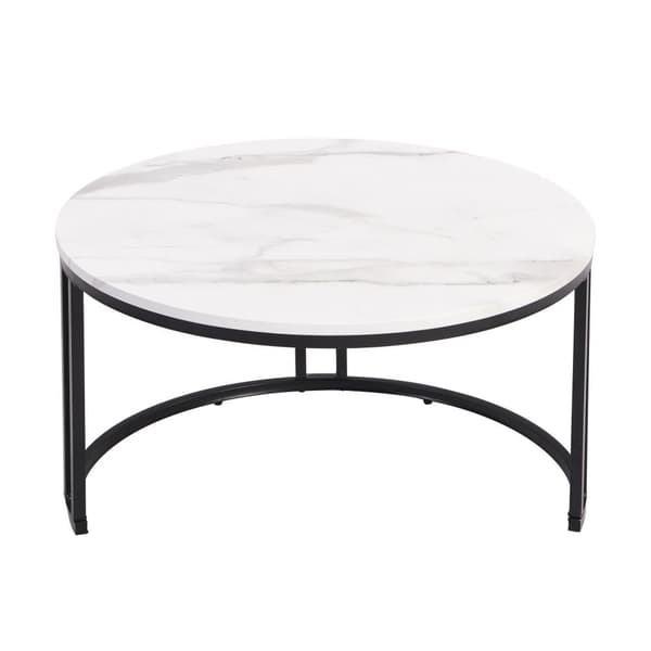 Satsbord i 2 delar – Svart och grå marmordesign med förvaring, högglansyta, elegant nesting soffbord