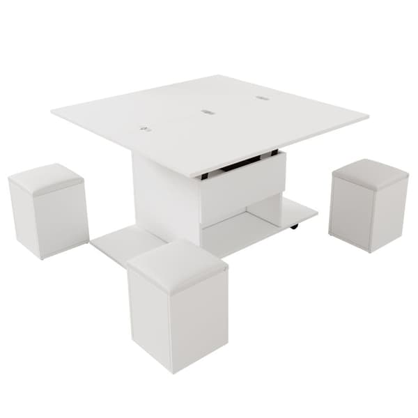 Lyftbart multifunktionellt soffbord – Vitt 2-i-1 bord med förvaring, modern design för vardagsrum, kontor eller matplats