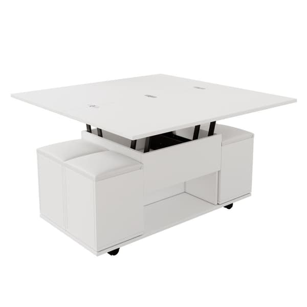 Lyftbart multifunktionellt soffbord – Vitt 2-i-1 bord med förvaring, modern design för vardagsrum, kontor eller matplats