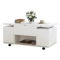 Miniatyrbild 9 av 11: Lyftbart multifunktionellt soffbord – Vitt 2-i-1 bord med förvaring, modern design för vardagsrum, kontor eller matplats