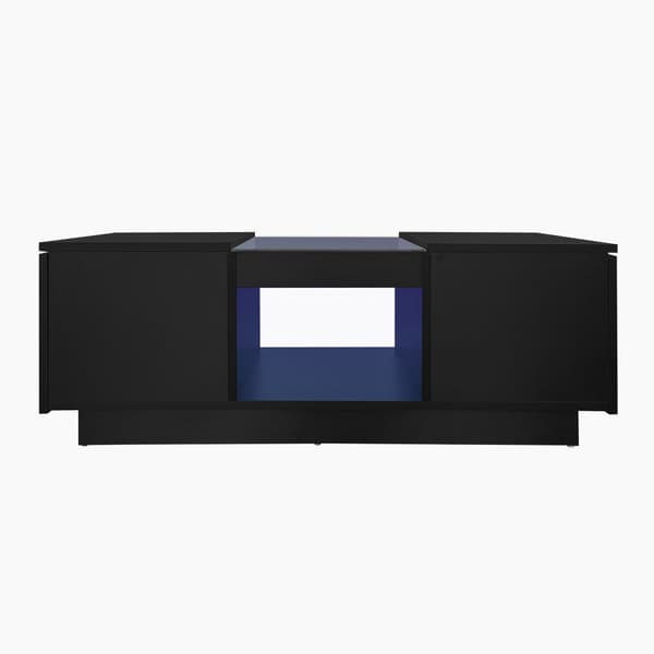 Sort sofabord 100x50x35,5 cm med glasdetaljer, LED-belysning (App-styret), 2 skuffer og 1 åben hylde – moderne stuebord