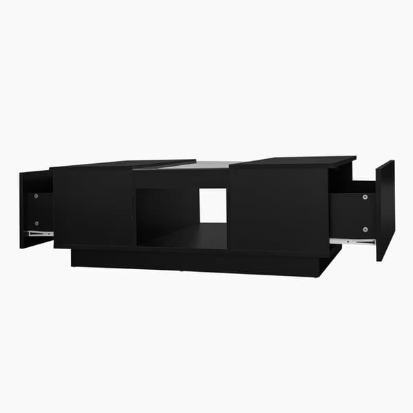 Sort sofabord 100x50x35,5 cm med glasdetaljer, LED-belysning (App-styret), 2 skuffer og 1 åben hylde – moderne stuebord