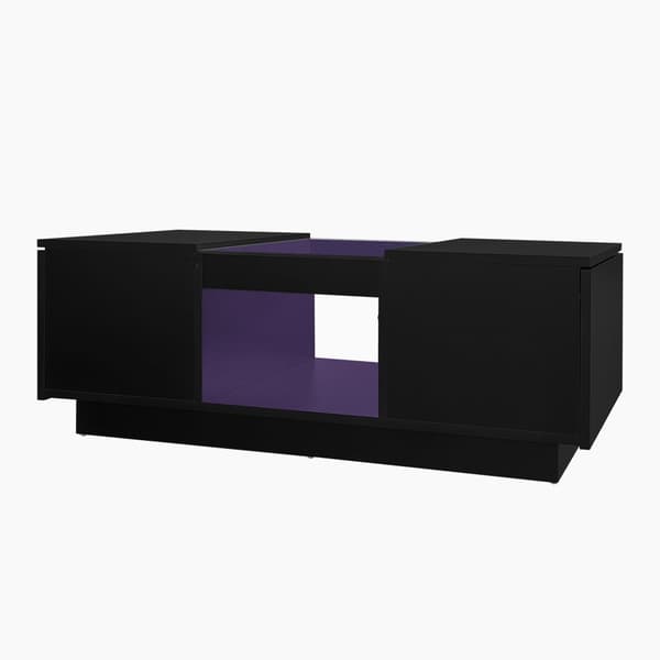 Sort sofabord 100x50x35,5 cm med glasdetaljer, LED-belysning (App-styret), 2 skuffer og 1 åben hylde – moderne stuebord
