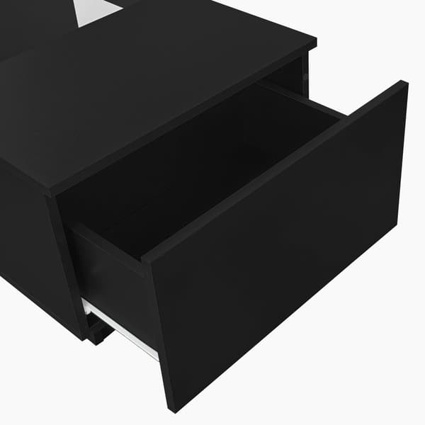 Sort sofabord 100x50x35,5 cm med glasdetaljer, LED-belysning (App-styret), 2 skuffer og 1 åben hylde – moderne stuebord
