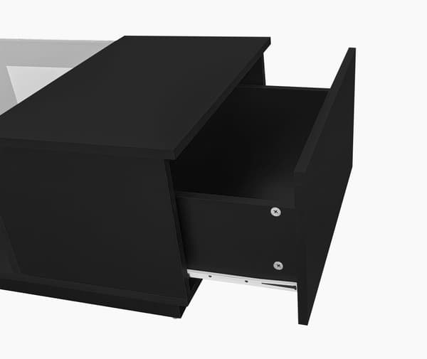 Sort sofabord 100x50x35,5 cm med glasdetaljer, LED-belysning (App-styret), 2 skuffer og 1 åben hylde – moderne stuebord