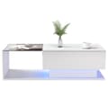 Miniatyrbild 5 av 11: Högblank vit soffbord 100x50x32 cm med glasplatta, låda, LED-belysning, reptålig – modern stil