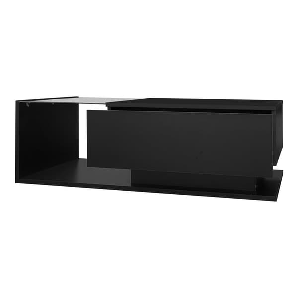 Sofabord i sort højglans 100x50x32 cm med glasplade, skuffe og LED-belysning – ridsefast, moderne stil